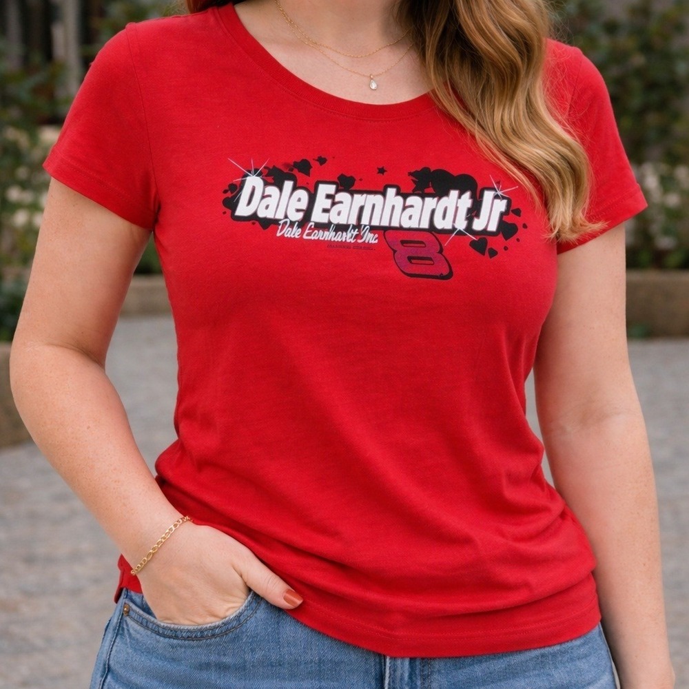Women's Vintage NASCAR Shirt 2004 Dale Earnhardt Blue Collar Race Girly Medium